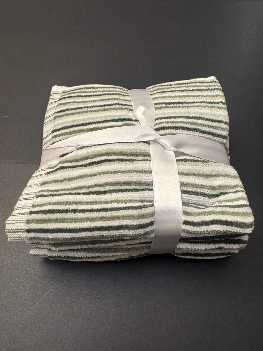 8pc CURATED KRAVET 100% Cotton Green/White Striped Bath Towel Set - Logan